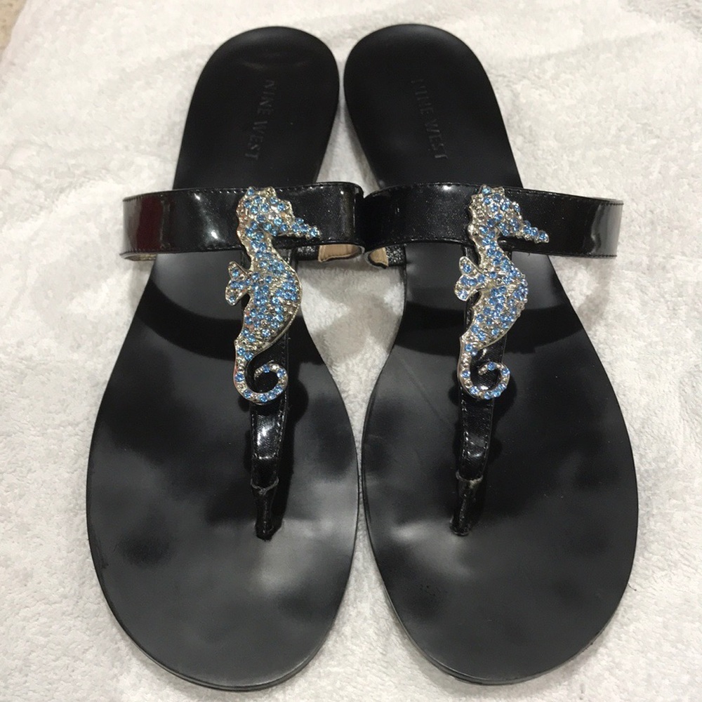 Nine West Seahorse Rhinestone Thong Sandal